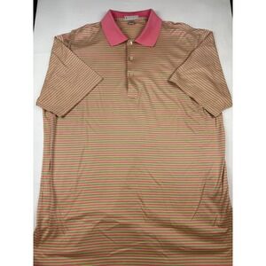 Peter Millar Polo Shirt Large Pink Green Striped Short Sleeve Cotton Golf Mens